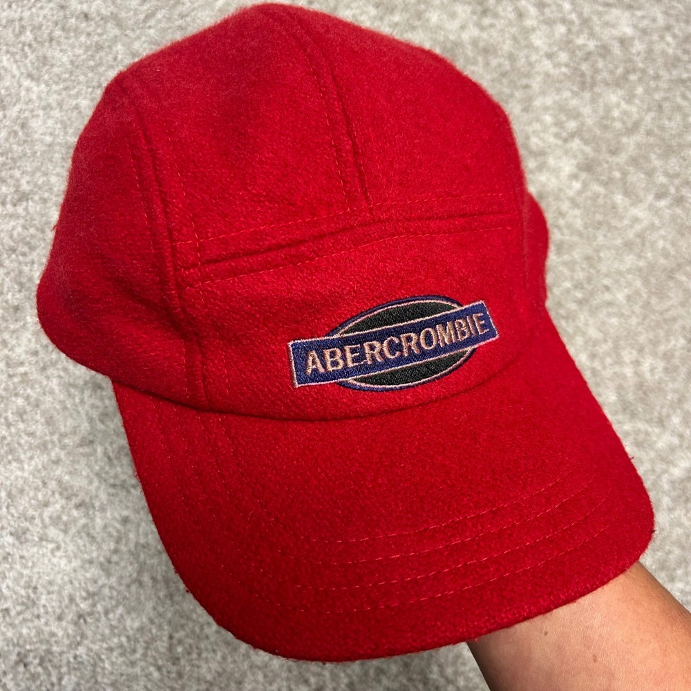 Vintage Abercrombie & Fitch‎ 5 Panel Wool Blend Hat Strapback Red USA Made 90s